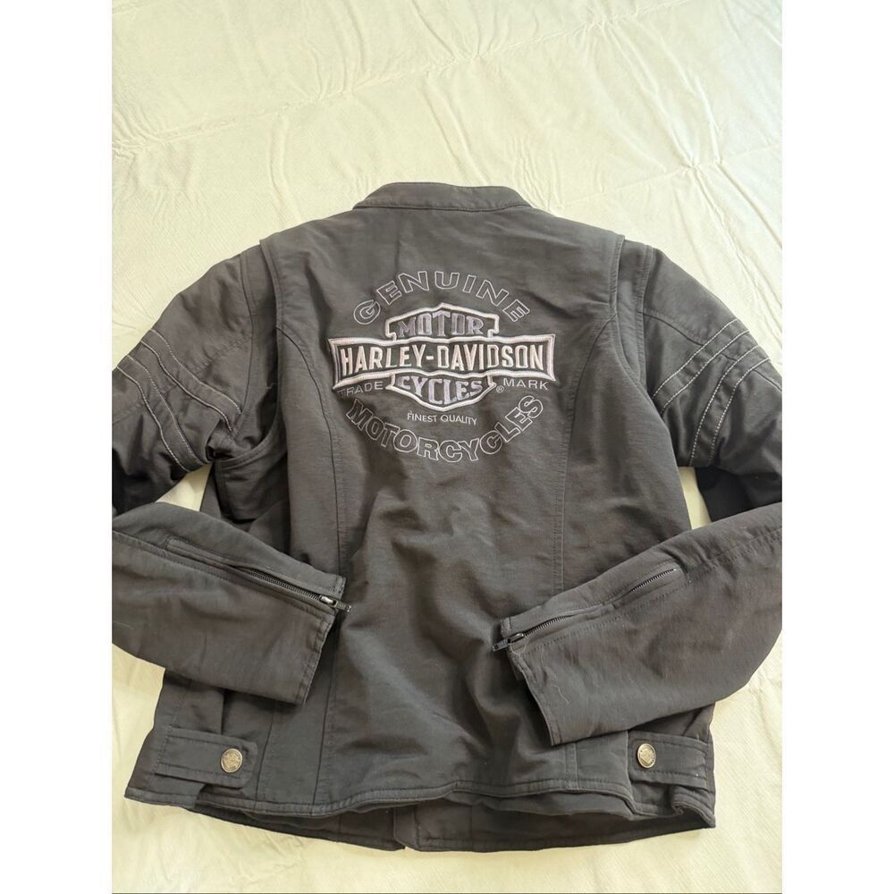 Harley Davidson Women's Vintage Biker Jacket Black Embroidered Size Large